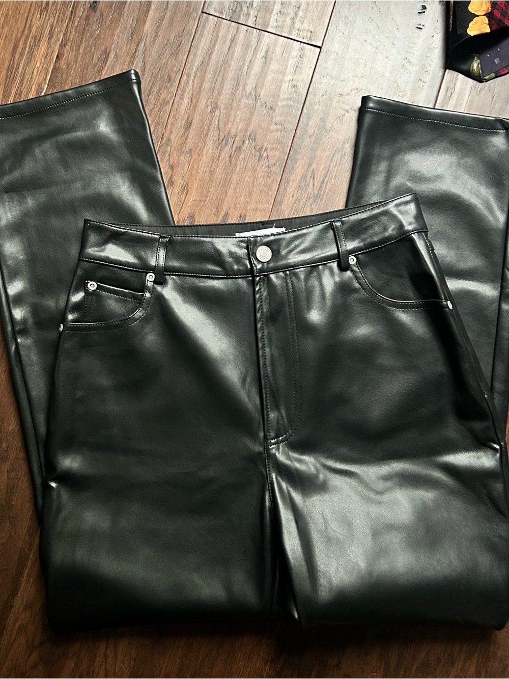 Grey Lab Black Leather Buttery Soft Straight-Leg Pants Women’s Medium